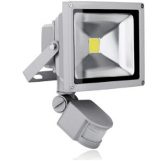 Proiector COB-LED exterior 30W alb rece cu senzor PIR